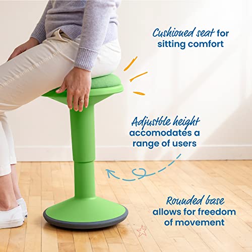 ECR4Kids Sitwell Wobble Stool with Cushion, Adjustable Height, Active Seating, Grassy Green - color: Grassy Green