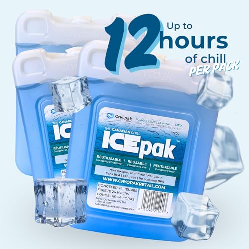 Cryopak ICEpak Hard Shell Reusable Ice Packs for Coolers and Lunch Box Use, Freezer Safe Gel Design, Professional Grade Cooling, Non-Toxic and BPA Free, Essential Travel Accessories - size: Medium (3 Pack)