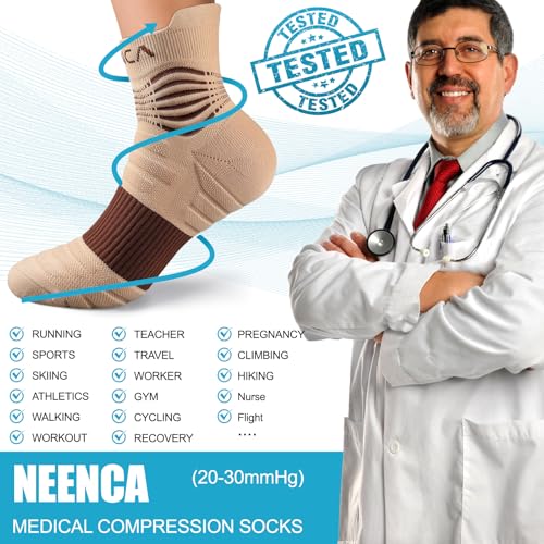 NEENCA Professional Compression Socks for Women Men Circulation, 20-30 mmHg - color: Copper, size: Large