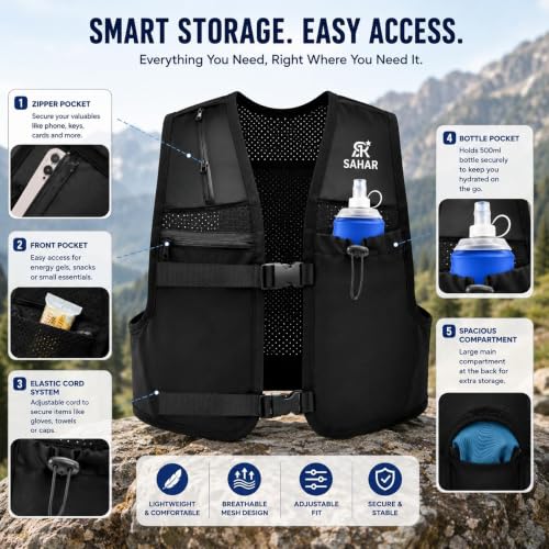 Running Vest for Women & Men with 500ml Soft Flask, Phone Pocket