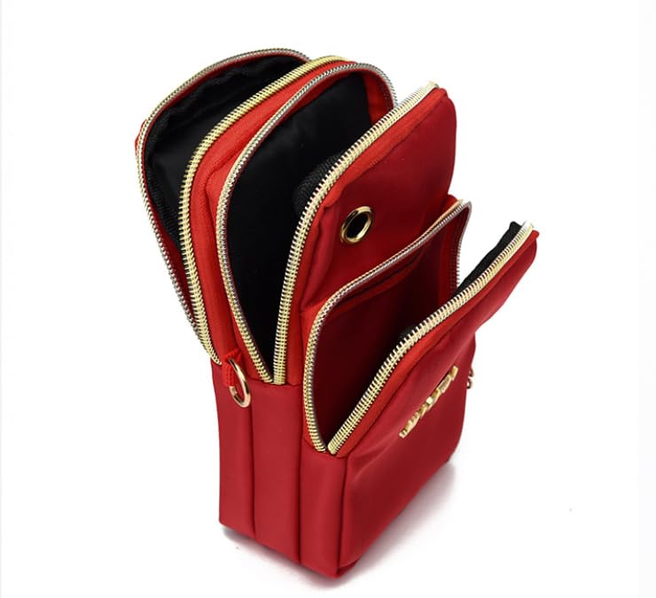 Crossbody Phone Bag Universal Armbands Phone Holder Pouch Case With Earphone Hole, Shoulder Handbag With Adjustable Strap - color: Red