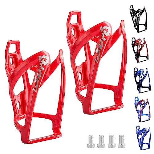 Suruid Bike Water Bottle Cage, Universal Bike Water Drink Holder, Durable Ultralight Plastic Water Bottle Holder for Bicycle, Cycling Bottle Cages for MTB, Road Bike, Mountain Bikes, 2 Pack - Red - color: Red