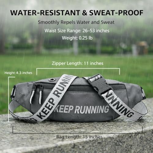 Slim Running Waist Pack for Women Men, Large Capacity Waist Belt with Organized Compartments, No-Bounce Secure Fit for Cycling, Hiking, Climbing Adventure & Reflective Safety Night Running-Gery - color: Tech Grey