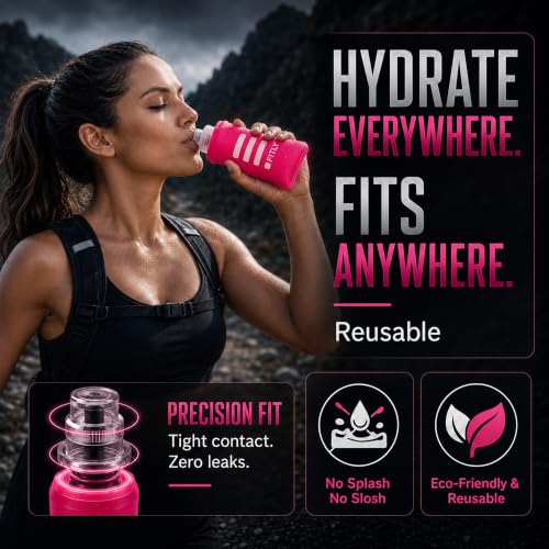 FITLY Soft Flask Running Water Bottle - Collapsible Hydration Flask - color: Pink, size: 5 Ounces