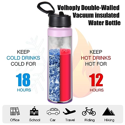 Volhoply 24oz Insulated Water Bottle with Straw Lid, Lavender, 1-Pack - color: Lavender