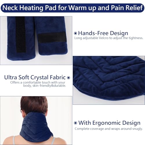 JOBYNA Heating Pad for Neck, Hands-Free Electric Heated Neck Wrap for Pain Relief, 29"×8'' Neck Heat Pad with 8.53ft Power Cord, Auto Shut Off,Size/Temperature/Time Adjustable（Navy）