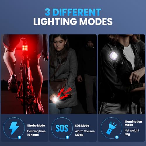 LED Safety Light, Clip on Strobe Running Lights for Runners, Rechargeable Running Light with 3 Adjustable Bands, High Visibility Reflective Running Gear for Hiking Running Bike Walking, 130dB, Purple