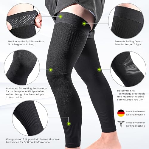 MGANG Full Leg Sleeves, Long Knee Brace for Basketball, Knee Pain Relief - color: All Black, size: Medium