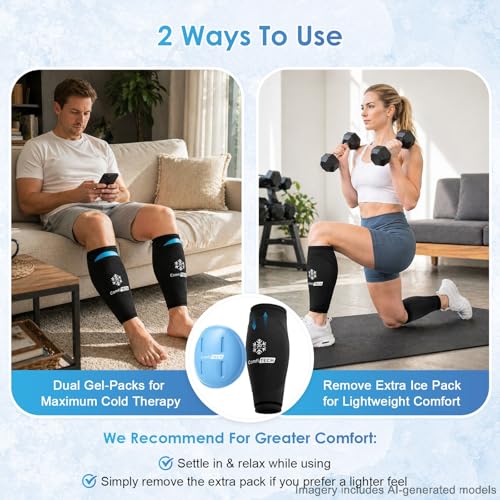 ComfiTECH Dual-Gel Shin Splint Ice Pack Wrap with 30-Min Cooling, L, 2P - size: Large
