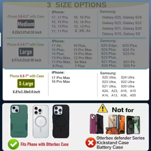 Magnetic Cell Phone Holster with Belt Clip for iPhone Samsung Galaxy - size: X-Large