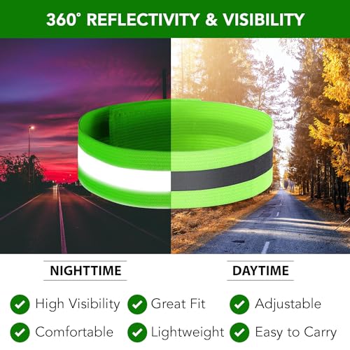 MaximalPower Reflective Band Reflector Band for Wrist, Arm, Ankle, Leg, High Visibility Reflective Gear Safety Reflector Tape Straps for Night Walking, Cycling and Running
