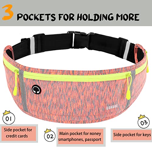 USHAKE Slim Running Belt, Bounce Free Fanny Pack Phone Holder - color: Orange