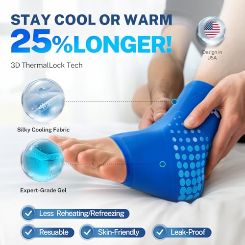 Ankle Ice Pack Wrap, Long-Lasting Cold Compression for Ankle Recovery - color: Blue, size: M