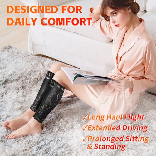 Hiball Copper Calf Compression Sleeves for Men & Women, Lower Leg Support Braces, Footless Graduated Compression Socks for Varicose Veins, Shin Splint, Lymphedema, Calf Pain Relief, Running (1 Pair) - size: XX-Large