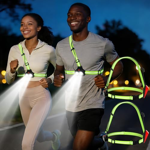 VZZNN 2 Pack Running Lights for Runners -500 Lumens Adjustable Running Light Up and Down with Dual-Reflective Straps, USB Rechargeable, IPX4 Waterproof Night Run Gear for Jogging, Walking & Cycling