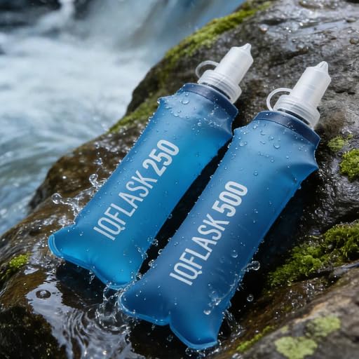 3 Pack TPU Soft Flask, 500ml Collapsible Water Bottle with Bite Valve for Running Vest Hydration Pack, Food-Grade BPA Free, Foldable and Portable for Running, Hiking, Camping (Dark Blue) - color: Light blue