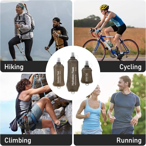 Sport Soft Water Bottle, TPU Collapsible Flask Foldable Bottles for Hydration Pack, BPA-Free, for Running Hiking Cycling Climbing (150ml) (Transparent) - color: Transparent