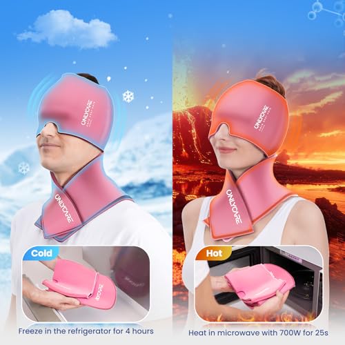 ONLYCARE Migraine Relief Cap, Headache Relief & Neck Ice Pack Wrap Gel Set - color: Pink