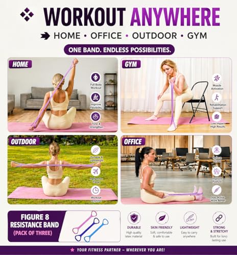 Upgraded 6-Tube Foot Pedal Resistance Band with Handle & 3-Pack Figure 8 Exercise Bands, Multifunction Tummy Trimmer Sit Up Pull Rope for Women Men Home Gym Full Body Working Out Set