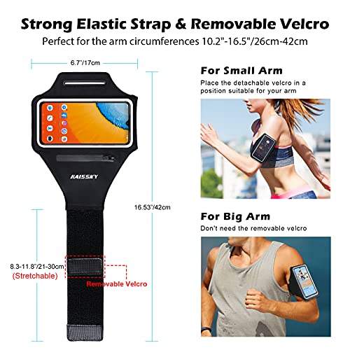 HAISSKY Running Armband with Earphone Pouch, Elastic Strap for 6.4" Phones