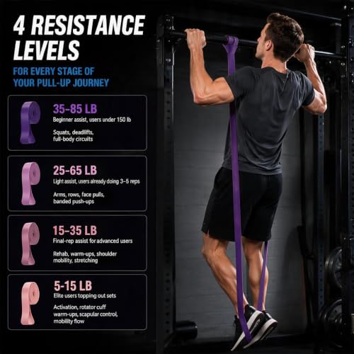 LEEKEY Resistance Bands Set for Pull Up Assistance & Exercise - color: Pink Purple
