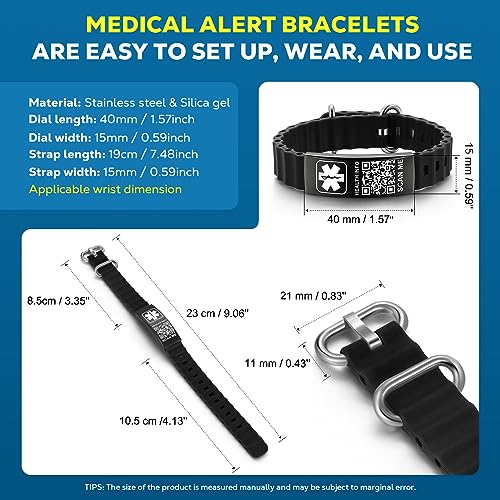 Medical Bracelets for Men Women with QR Code Medical Alert ID Bracelets - color: Midnight Black