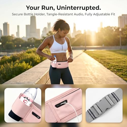 Running Hydration Belt with Water Bottle Holder for Men Women, Bounce-Free Phone Storage Waist Pack, Reflective Adjustable Marathon Belt for Jogging Trail Running,Fits All Phones (Pink) - color: Pink