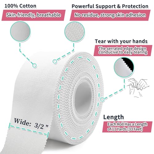 Athletic Tape, 2‑Pack White Sports Tape, Strong, Breathable & Easy‑to‑Tear
