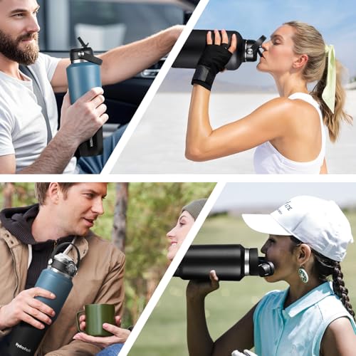 Straw lid for Hydroflask Wide Mouth Water Bottle,Flex Straw Lid Compatible with Hydro Flask 12 16 18 20 32 40 64 oz,Sports Straw Cap Flip Top Lid Water Bottle Lid Accessories… - color: Black 2