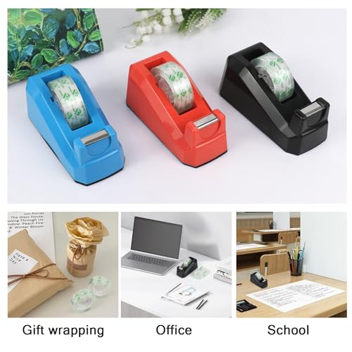 BOMEI PACK Tape Dispensers Desk, 1 Pack Red with 6Rolls Transparent Tape Refills, 1 Inch Core, for Gift Wrapping, School, Office and Home