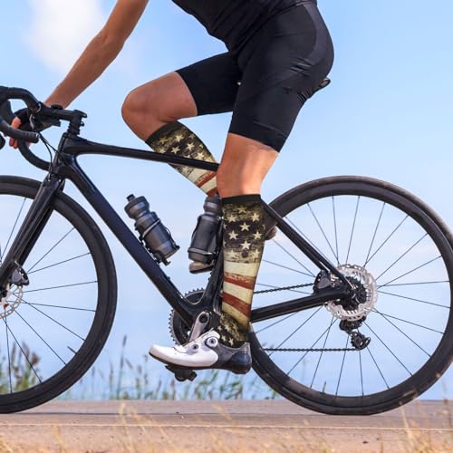 Tie Dye Compression Socks Knee High Support Socks For Women Men Running Athletic Hiking - color: American Flag