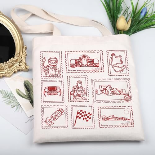 KUIYAI Motorsport Race Stamp Tote Bag Sunday Racing Day Canvas Bag Kart Competition Speed Track Day Gift Checkered Flag Gift