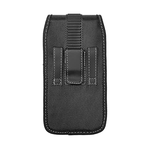 Nylon Cellphone Holster for iPhone SE (2020/2022), 11 Pro, XS/X, 8/7/6S/6, Alcatel Insight, LG Aristo 2, Galaxy S10e - Vertical Case Canvas Waist Carrying Pouch with Belt Clip/Loops, Black - size: Small