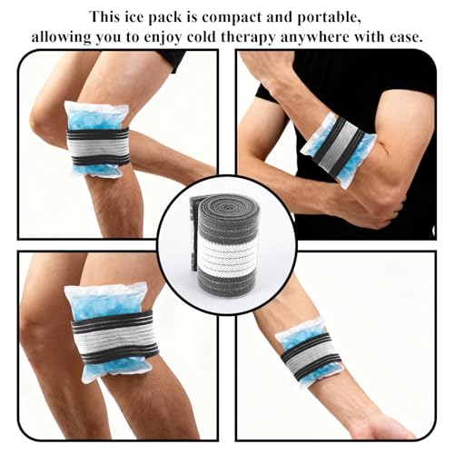 4-Pack Ice Pack Straps,35.5"x3"Elastic Ice Pack Wrap Holder with Hook&Loop - color: Gray and White