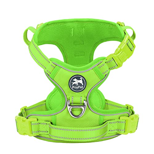 PoyPet No Pull Dog Harness, Reflective Vest with 2 Leash Clips & Handle - color: Green(Matching Trim), size: S