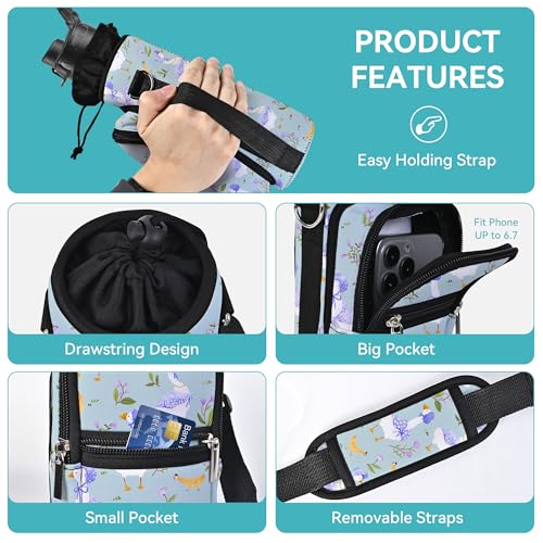 AUPET Water Bottle Sling Bag Sleeve Holder Carrier 25/32/40/64 oz,Insulated Crossbody Water Bottle Case Cover with Strap and Pockets for Men/Women Walking Hiking - color: Cute Farm Theme, size: 25oz