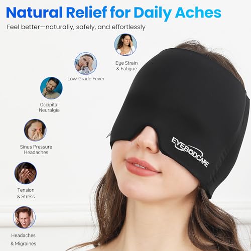 Migraine Relief Cap, Reusable Cold Compress Headband,1pcs - color: Black‑black‑eyemask