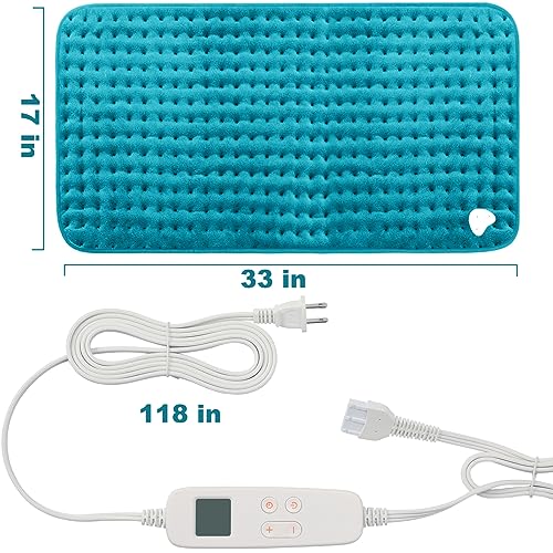 Electric Heating Pad for Back: VAAGHANM 33" x 17" Extra Large Heat Pad for Shoulder & Neck & Back - 6 Temperature Settings & Auto Shut-Off Timer - color: Blue