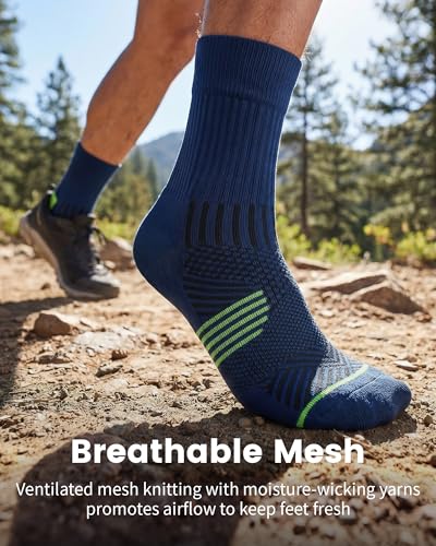 3 Pairs Running Compression Socks for Men & Women Crew Socks with Cushion - color: Navy (3 Pairs), size: X-Large