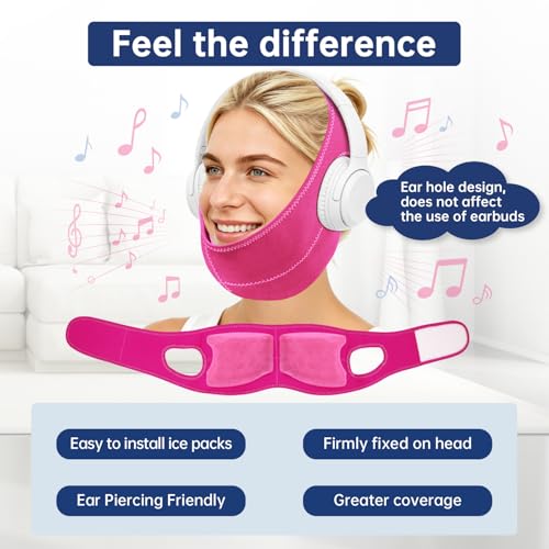 Wisdom Teeth Ice Pack Head Wrap Jaw Face Ice Pack with 4 Gel Packs - color: Hot Pink #2