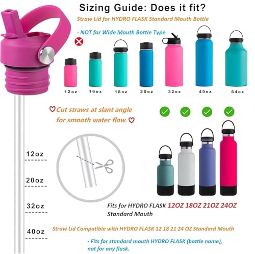 RRegeny Straw Lid fits Hydro Flask Standard Mouth, 21 24 oz, Sports Flex Cap Water Bottle Accessories Replacement Top - color: carnation+1pack