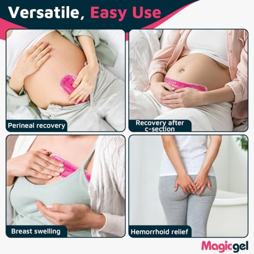 Magic Gel Perineal Cooling Pads for Postpartum, 2 Reusable Ice Packs & 2 Washable Covers, Hot & Cold Perineal Ice Packs, Ice Pack Pads for Hemorrhoid Relief, C-Section Recovery & Perineal Cold Therapy