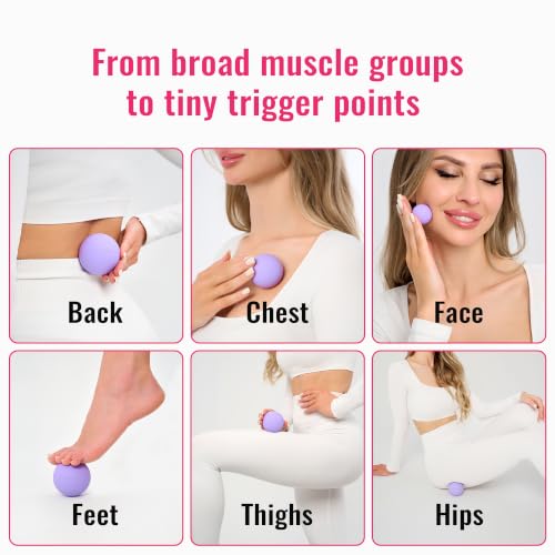 3 in 1 Massage Ball Set – 2.5", 1.9" & 1.2" Firm Silicone Balls for Myofascial Release, Trigger Point Therapy, Back & Foot Pain Relief, Face Fitness, Yoga, Deep Tissue Recovery (Purple) - color: Purple
