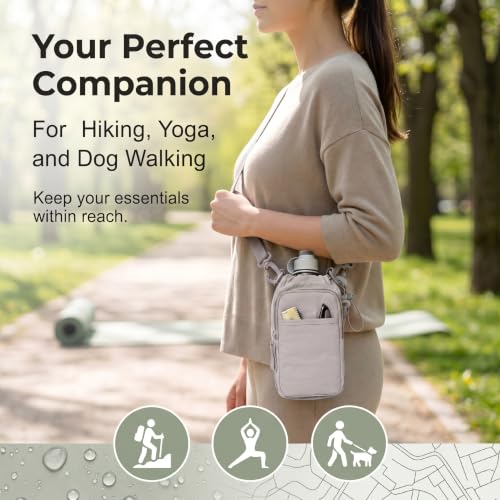 Water Bottle Holder with Strap, Crossbody Sling Bag for Walking Hiking - color: Off-white Gray