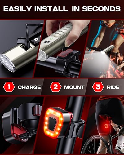 Bike Light Set, Prasky Rechargeable Bicycle Lights Front and Rear, Aluminum