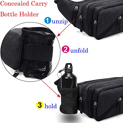 Concealed Carry Pistol Waist bag Tactical Conceal Carry Pistol Bag Fanny Packs Handgun Holster Pouch with Bottle&Gun Holder Fits 1911 Glock etc - color: Black