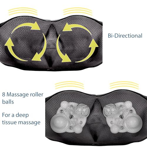 InvoSpa Shiatsu Massager with Heat - Deep Tissue Kneading Pillow for Neck, Shoulders, and Back - Electric Full Body Massage - color: Black