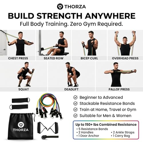 Thorza 11-Piece Tube Resistance Bands Set, Full Body Strength Training