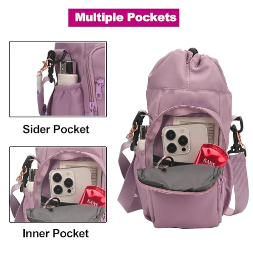 Wongeto Water Bottle Holder with Strap,25oz/40oz/64oz Water Bottle Carrier Sling Bag with Phone Pocket Crossbody Adjustable Shoulder with Hand Strap for Walking - color: Purple
