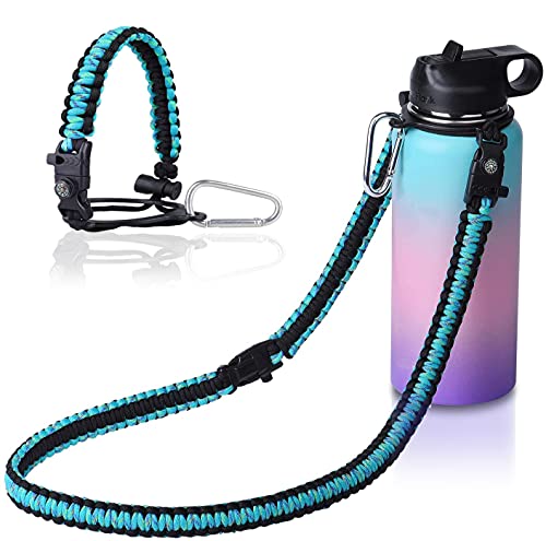 Wongeto Paracord Handle Carrier Holder with Shoulder Strap,Compatible with Hydro Flask Wide Mouth Water Bottles - color: Mint Green/Compass